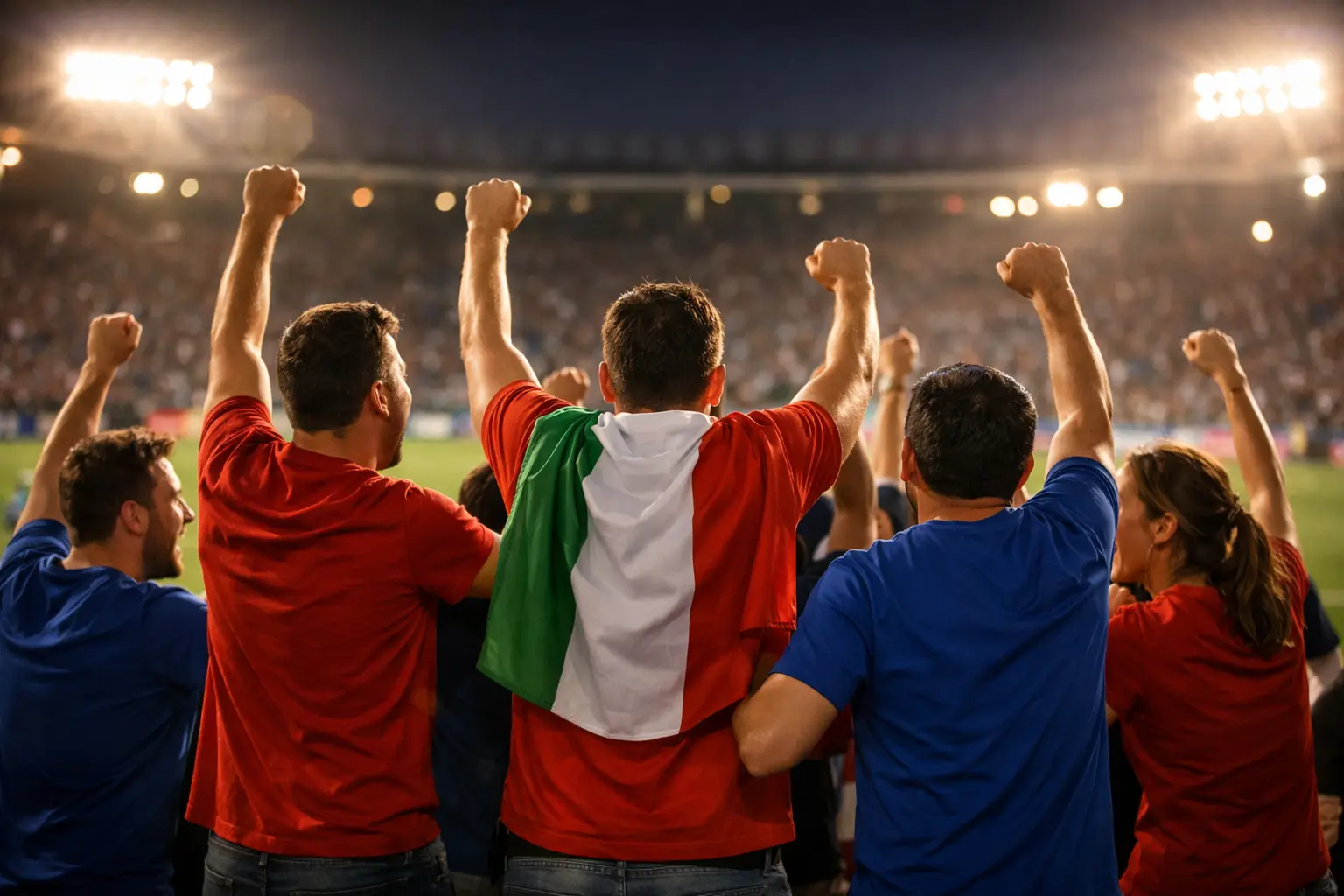 Tifosi che esultano allo stadio durante una partita di calcio