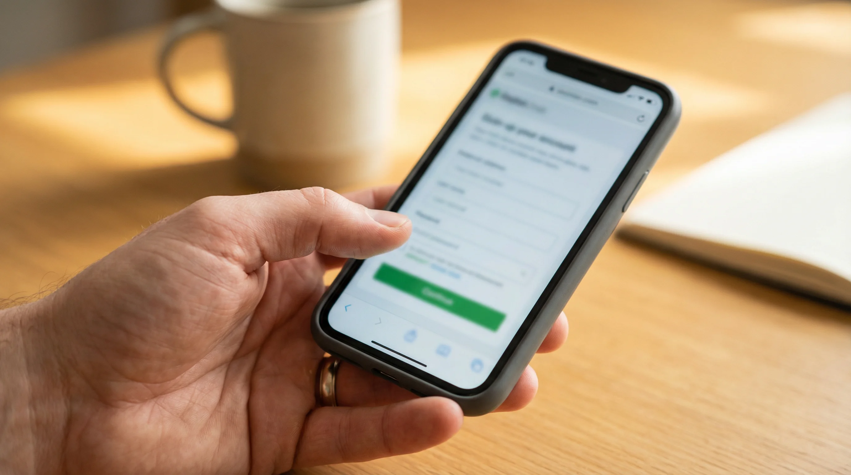 Mano che tiene uno smartphone con schermata di registrazione su un bookmaker
