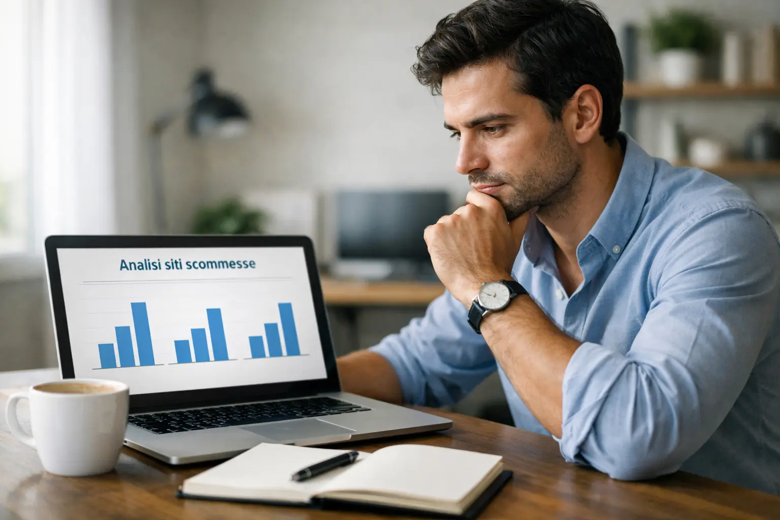 Persona che analizza statistiche di scommesse sportive su laptop