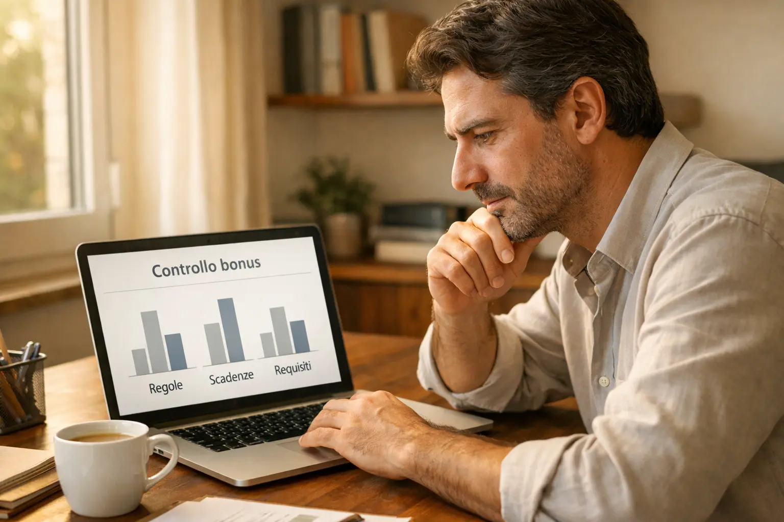 Persona concentrata che analizza statistiche su laptop