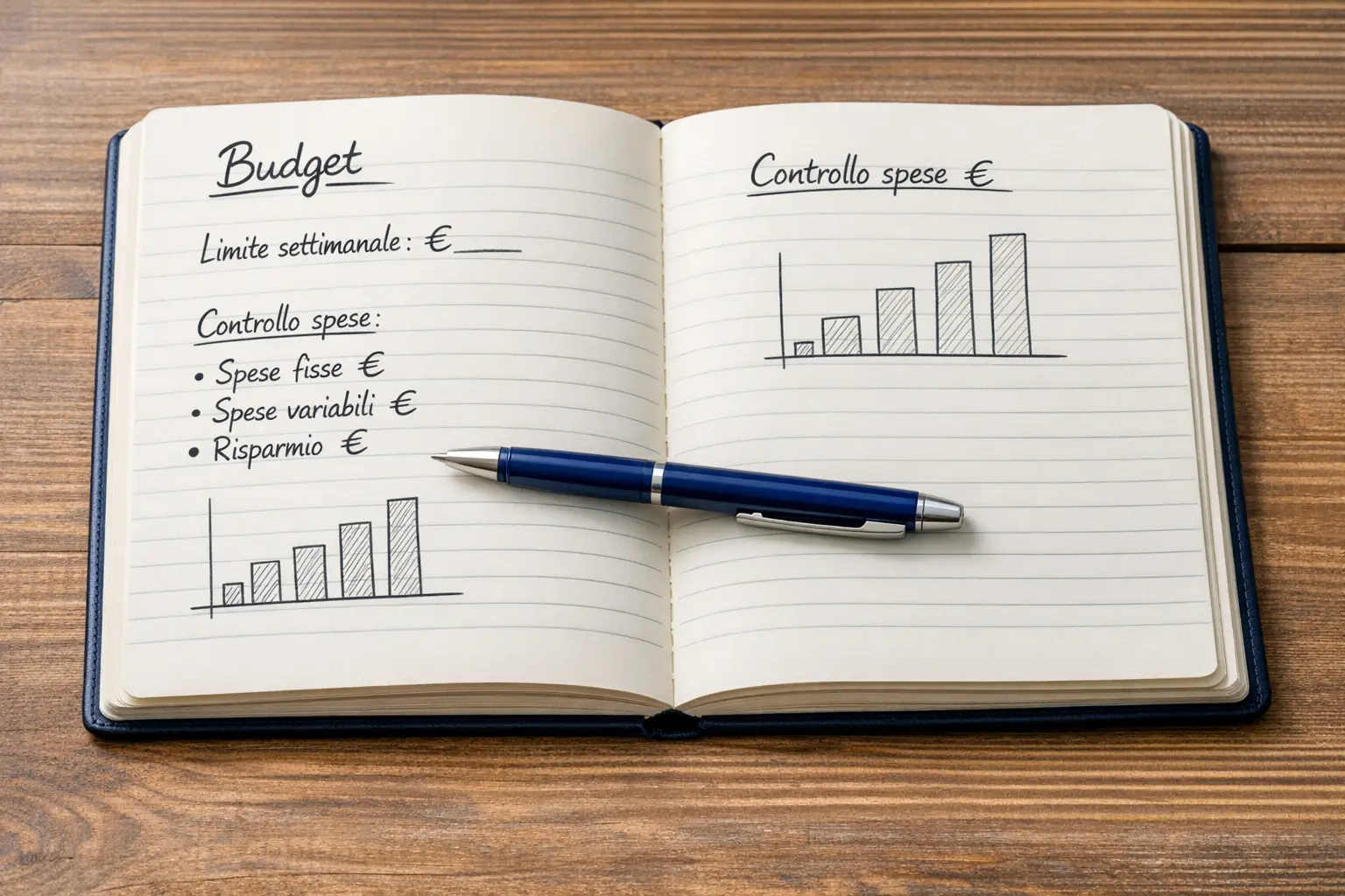 Blocco note con piano finanziario e simboli euro