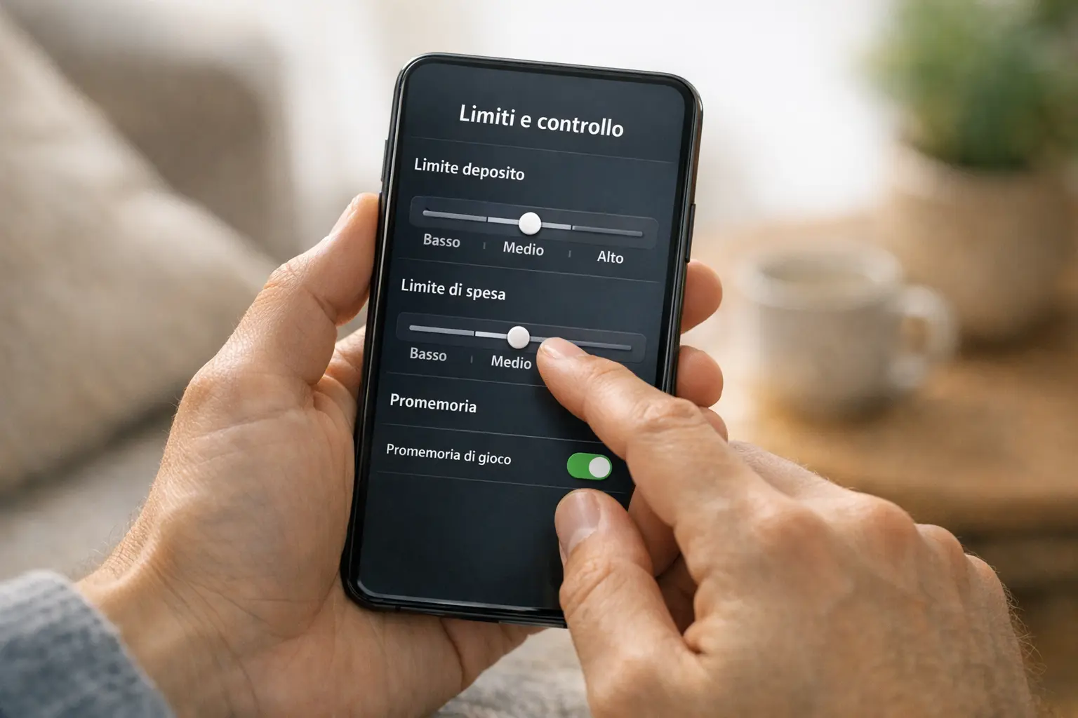 Persona che imposta limiti di deposito su smartphone