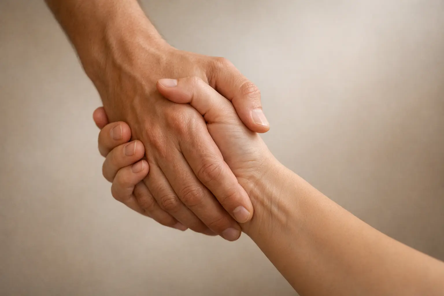 Mani che si stringono in segno di supporto e aiuto