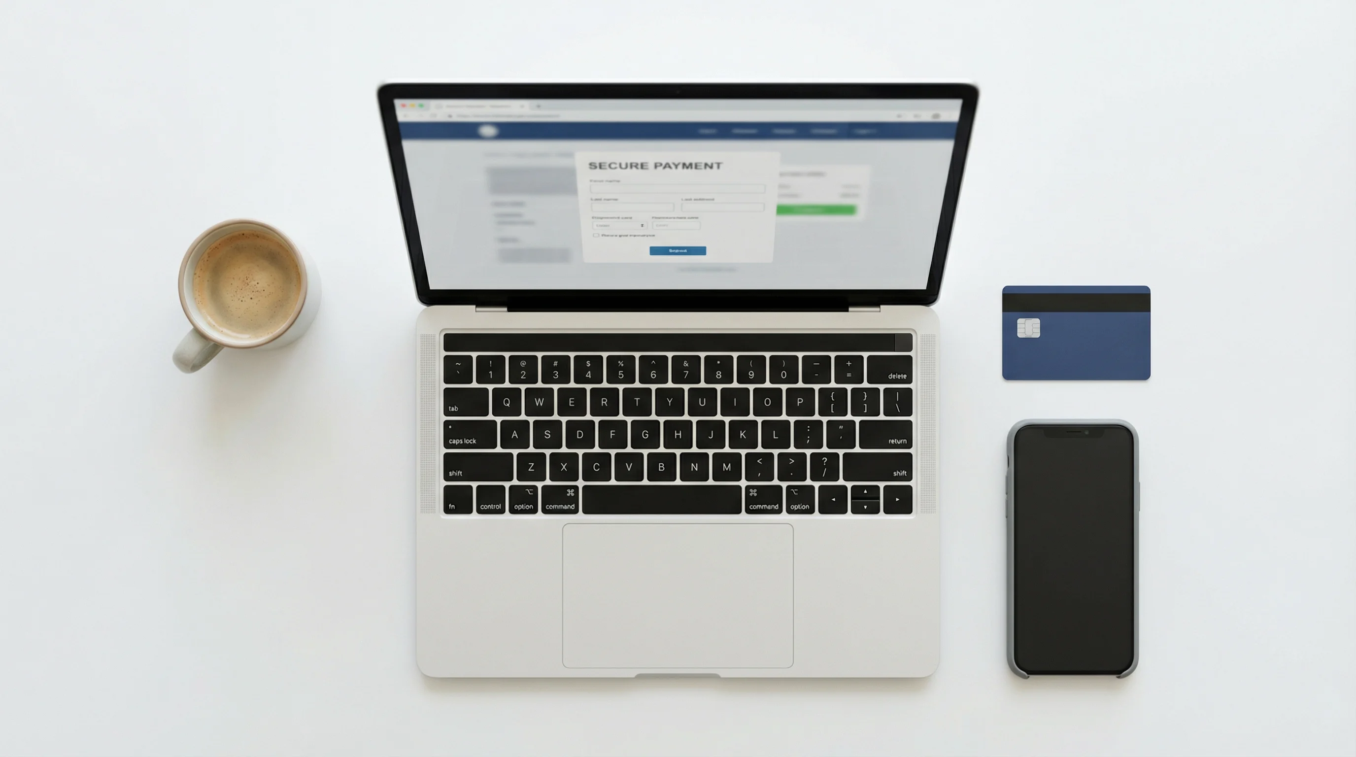 Laptop aperto con pagina di pagamento e carta prepagata accanto