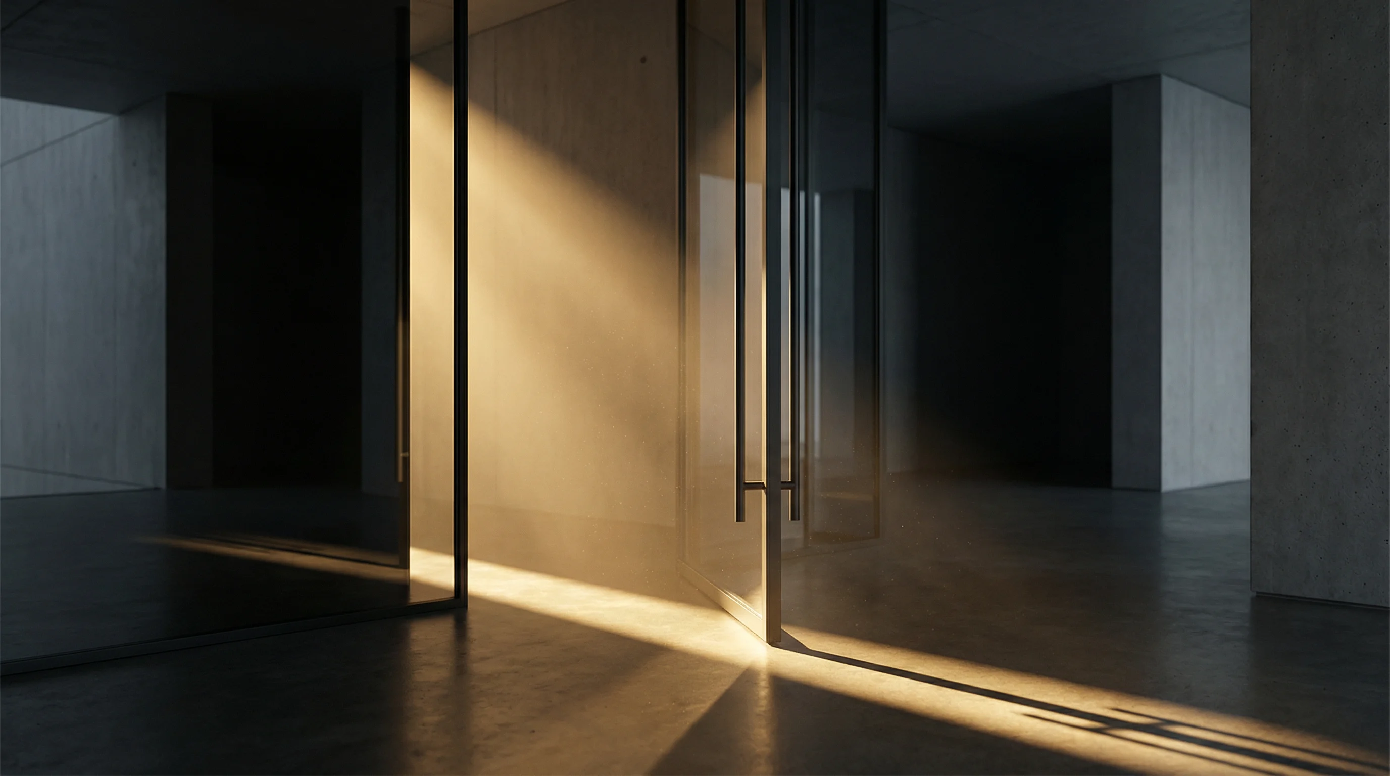 Porta d'ingresso moderna aperta con luce che entra dall'esterno