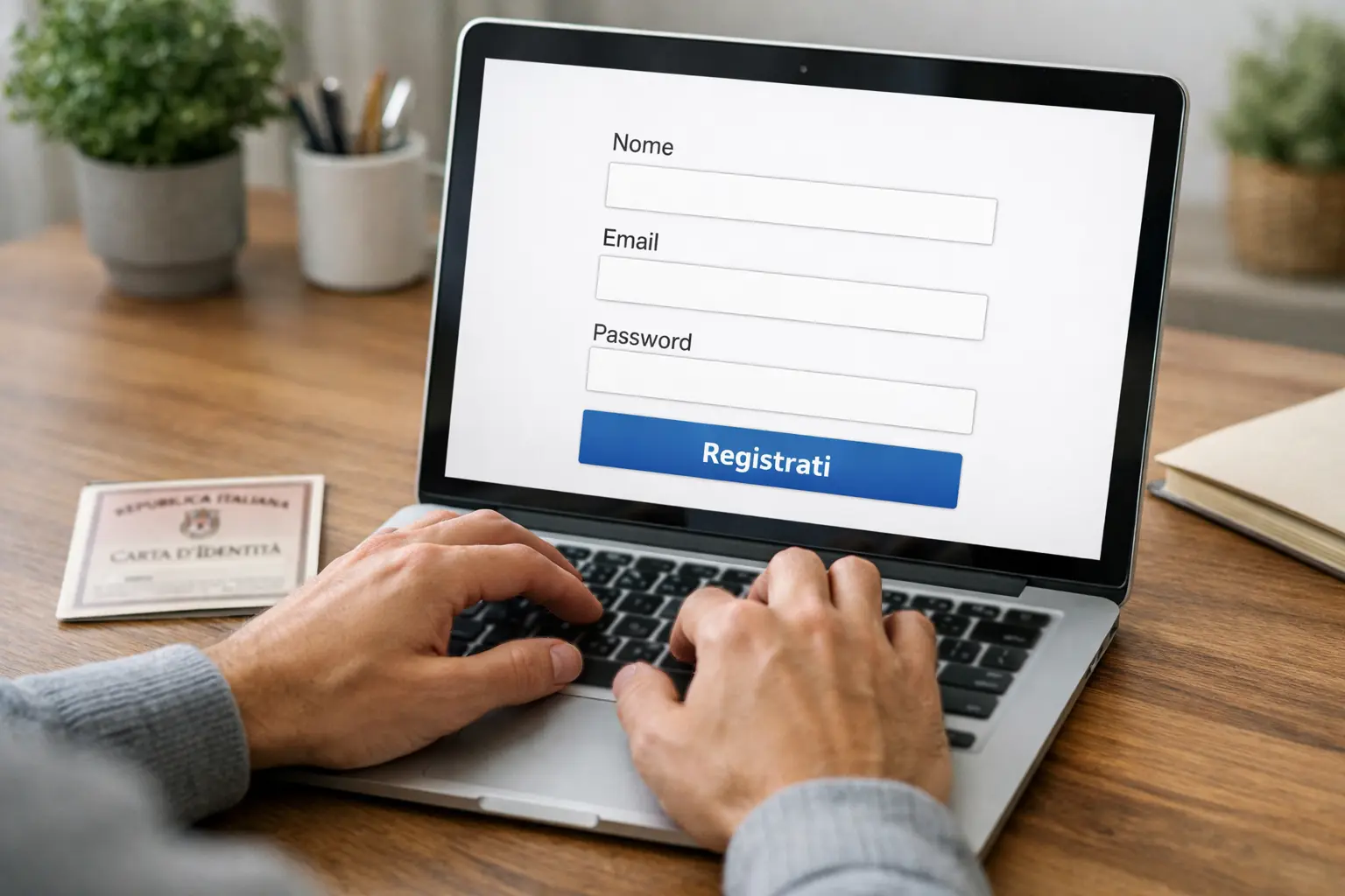 Persona che si registra su sito di scommesse con documento in mano