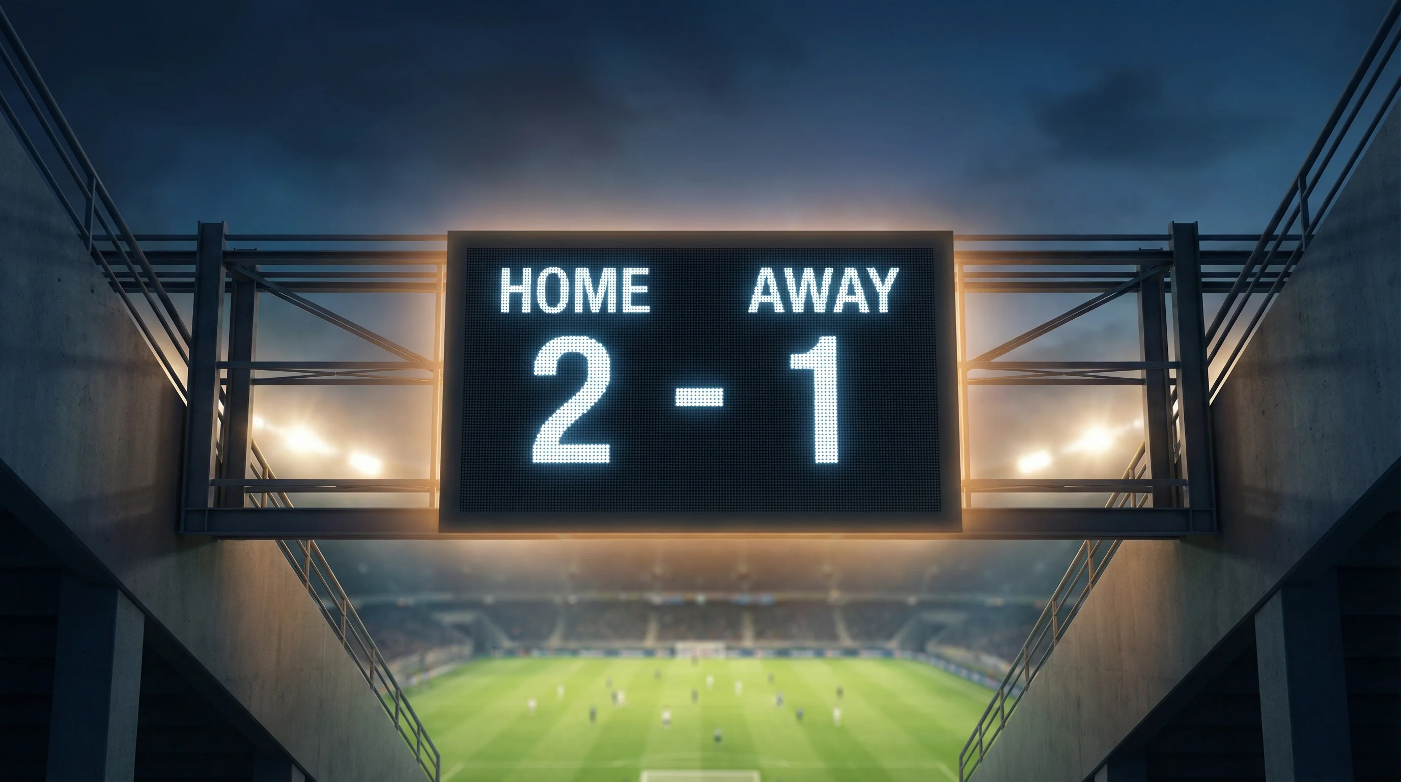 Tabellone segnapunti di uno stadio di calcio illuminato nella notte