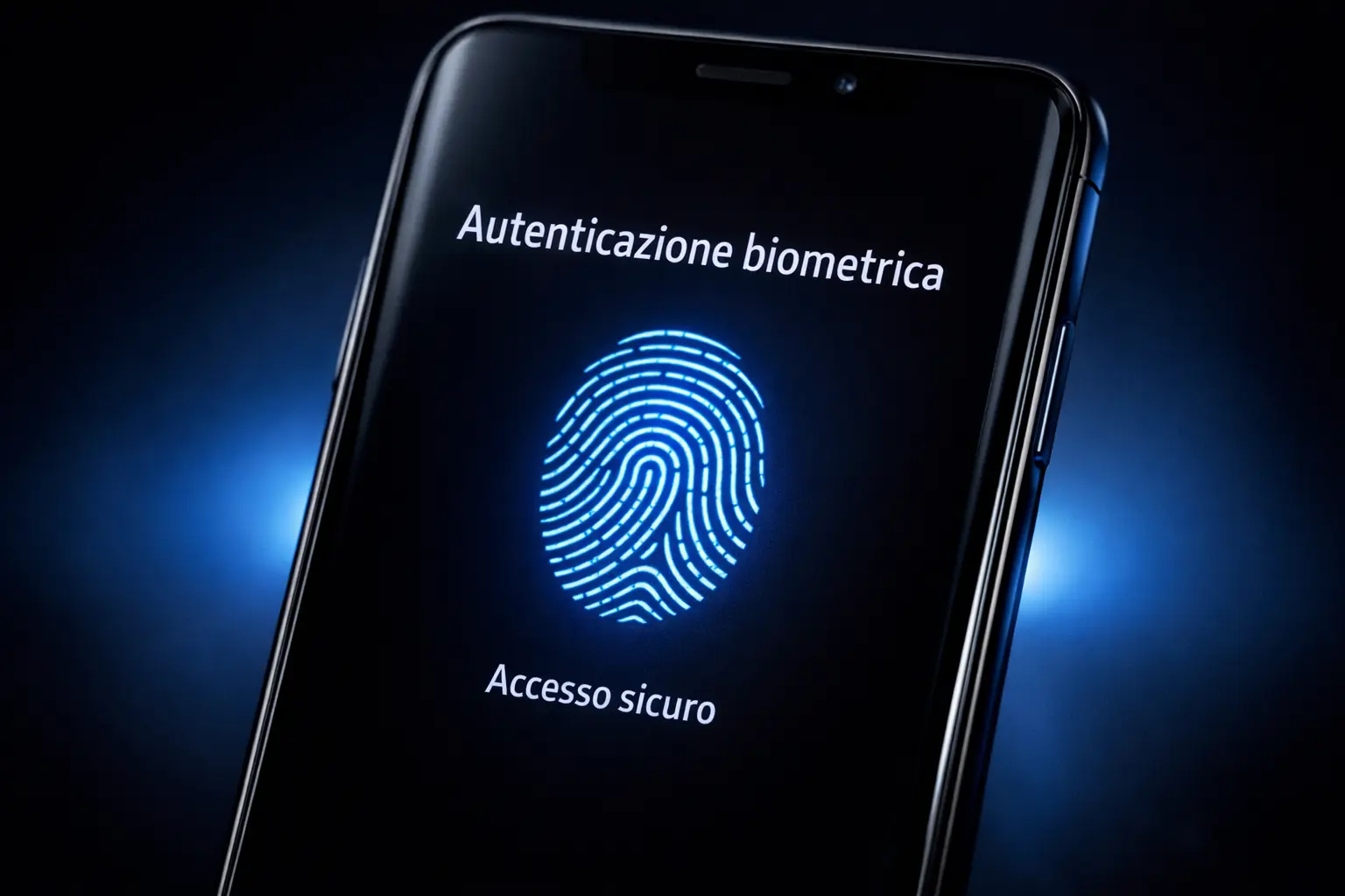 Icona di sicurezza con impronta digitale su schermo smartphone