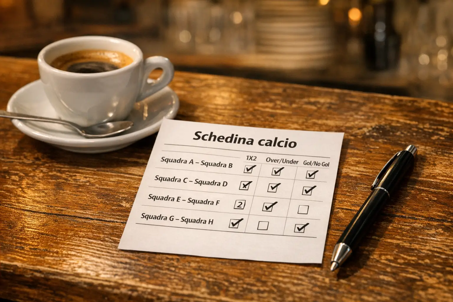 Schedina di scommesse con diverse tipologie di giocate evidenziate